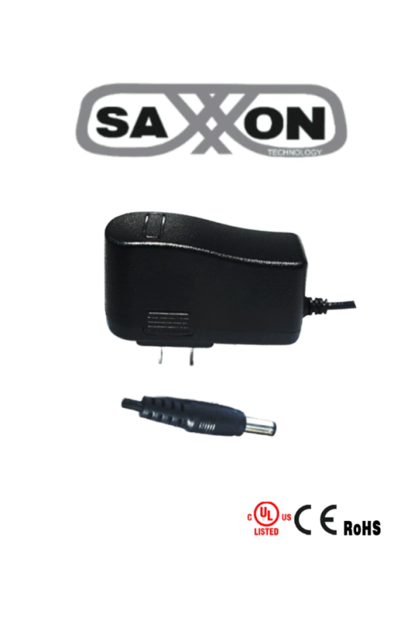 SAXXON PSU12015E - Fuente de Poder Regulada de 12 Vcc 1.5 Amperes/ Conector Macho/ Especial para Camaras de CCTV/ Usos Multiples/
